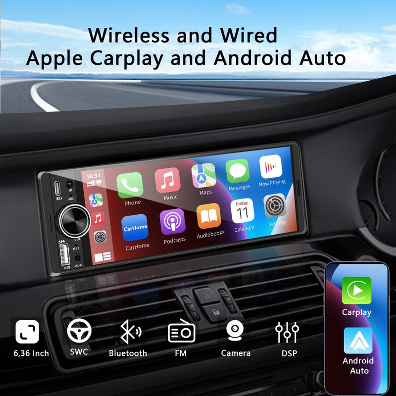LSLYA Single Din Radio, Touchscreen Car Stereo for Wireless Apple Carplay,Android Auto, Radio para Carro with FM/USB/Mirror Link/Rear Camera/Car Steering Wheel Controller/Mirophone/Type-c/Aux - Image 2