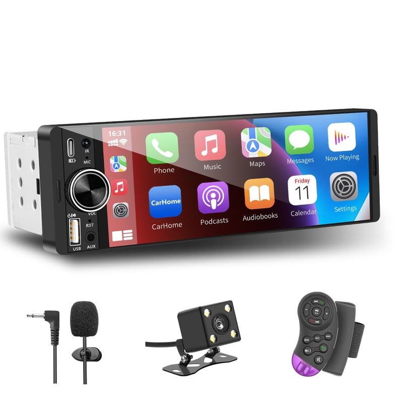 LSLYA Single Din Radio, Touchscreen Car Stereo for Wireless Apple Carplay,Android Auto, Radio para Carro with FM/USB/Mirror Link/Rear Camera/Car Steering Wheel Controller/Mirophone/Type-c/Aux - Image 1