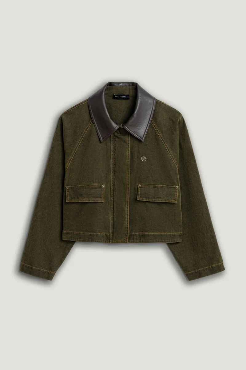 Nocturne  Contrast Collar Utility Cropped Jacket for Women | Best Price UAE