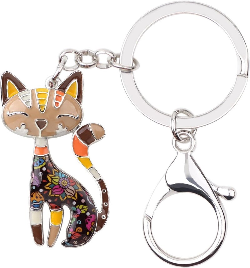 BONSNY Enamel Alloy Chain Cat Key Chains For Women Car Purse Handbag Charms keychains Gifts, Brown, Charm size approximately 1.73"tall & 1.10" width - Image 1