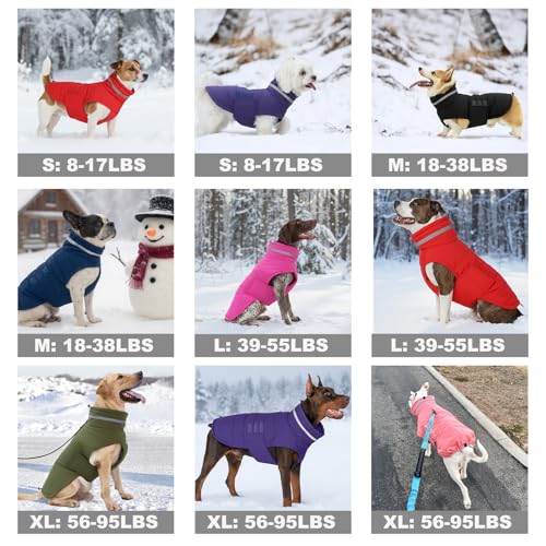 Mklhgty Waterproof Dog Coat for Medium and Large Dogs, Warm Dog Winter Jacket, Reflective Windproof Turtleneck Coats with Adjustable Hook & Loop - Purple - L - Image 2