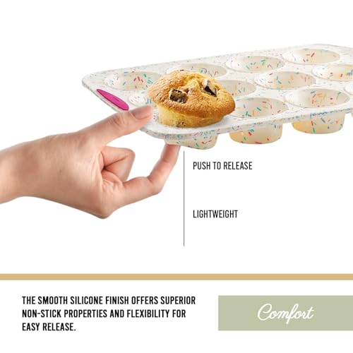 Trudeau Structured Silicone Muffin Pan, 12 Cup, Confetti/Fuschia - Image 4