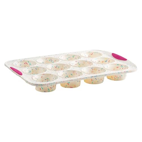 Trudeau Structured Silicone Muffin Pan, 12 Cup, Confetti/Fuschia - Image 1