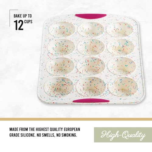 Trudeau Structured Silicone Muffin Pan, 12 Cup, Confetti/Fuschia - Image 3