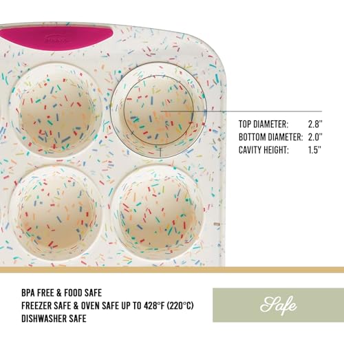 Trudeau Structured Silicone Muffin Pan, 12 Cup, Confetti/Fuschia - Image 5