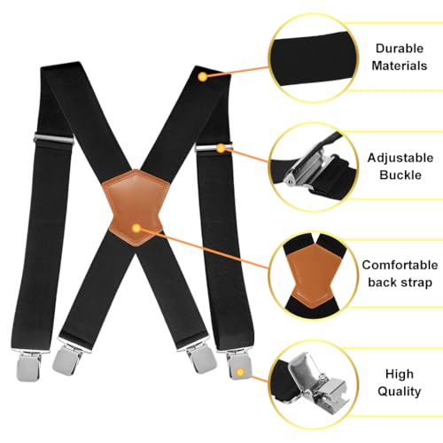 GUSTAVE® Suspenders for Men, 2 inch/5cm Adjustable Suspenders Belt for Man Classic X Back Elastic Braces Straps with Leather Patch & Strong Clips, for Pants, Jeans & Formal Wear - Image 3
