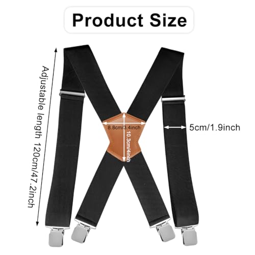 GUSTAVE® Suspenders for Men, 2 inch/5cm Adjustable Suspenders Belt for Man Classic X Back Elastic Braces Straps with Leather Patch & Strong Clips, for Pants, Jeans & Formal Wear - Image 2