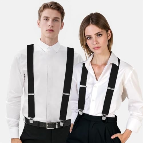 GUSTAVE® Suspenders for Men, 2 inch/5cm Adjustable Suspenders Belt for Man Classic X Back Elastic Braces Straps with Leather Patch & Strong Clips, for Pants, Jeans & Formal Wear - Image 5