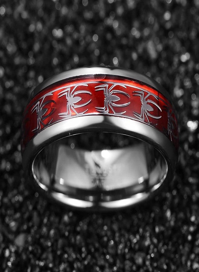 NUNCAD Men's 8mm Tungsten Carbide Ring with Opal Paper and Spider Pattern Inlay Domed Edges Comfort Fit Size 7-12 - Image 3