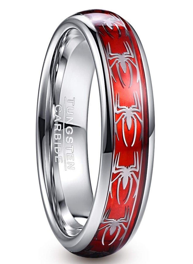 NUNCAD Men's 8mm Tungsten Carbide Ring with Opal Paper and Spider Pattern Inlay Domed Edges Comfort Fit Size 7-12 - Image 1