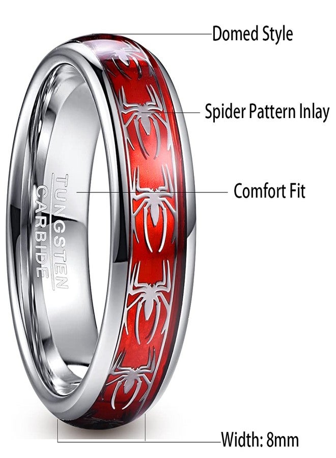 NUNCAD Men's 8mm Tungsten Carbide Ring with Opal Paper and Spider Pattern Inlay Domed Edges Comfort Fit Size 7-12 - Image 5