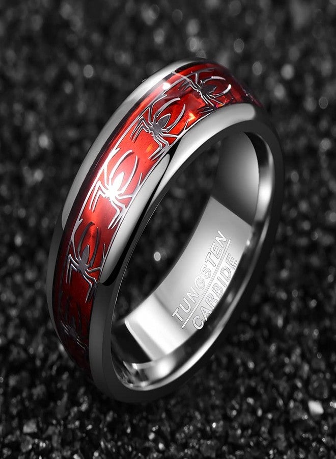 NUNCAD Men's 8mm Tungsten Carbide Ring with Opal Paper and Spider Pattern Inlay Domed Edges Comfort Fit Size 7-12 - Image 2