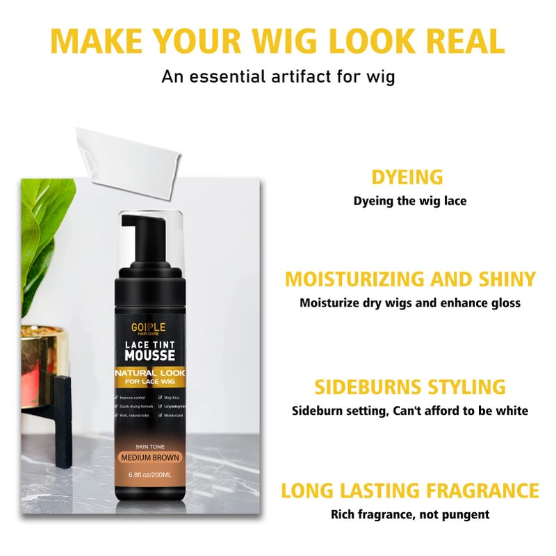 Goiple Lace Tint Melting Hair Mousse, 6.8 fl oz Lace Tint Mousse for Women Hair Wig Lace Wigs Toupees and Hairpieces Natural Finishing Lace Color, Lace Tint Mousse for Wigs Melts Lace Foam Tint(Medium Brown) - Image 4