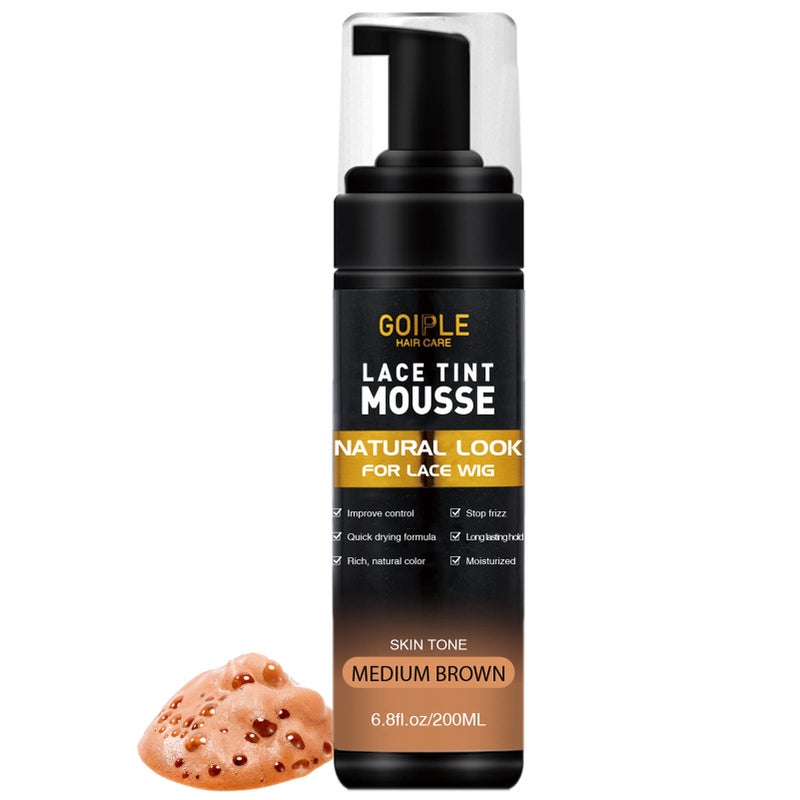 Goiple Lace Tint Melting Hair Mousse, 6.8 fl oz Lace Tint Mousse for Women Hair Wig Lace Wigs Toupees and Hairpieces Natural Finishing Lace Color, Lace Tint Mousse for Wigs Melts Lace Foam Tint(Medium Brown) - Image 1