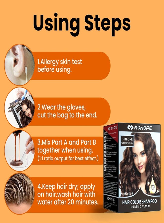 MOHOPE Dark Brown Shampoo for Grey Hair 30ml x 10Pcs | Revolutionary Instant Hair Dye | Semi Permanent Magically Only 20 Minutes Last 30 Days | Safe Natural Ingredients - Image 3