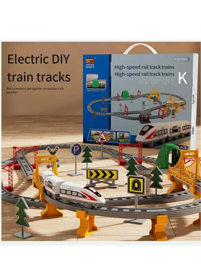 Beauenty 119pcs Kids Electric Train Set with Track, Railway Bridge, Traffic Signs, 2 Trains, Educational Building Toy  Toy Gifts for 3 4 5 6 7 8 Years old - Image 4