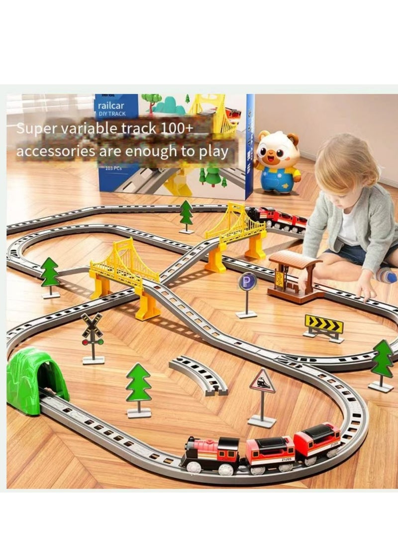 Beauenty 119pcs Kids Electric Train Set with Track, Railway Bridge, Traffic Signs, 2 Trains, Educational Building Toy  Toy Gifts for 3 4 5 6 7 8 Years old - Image 3