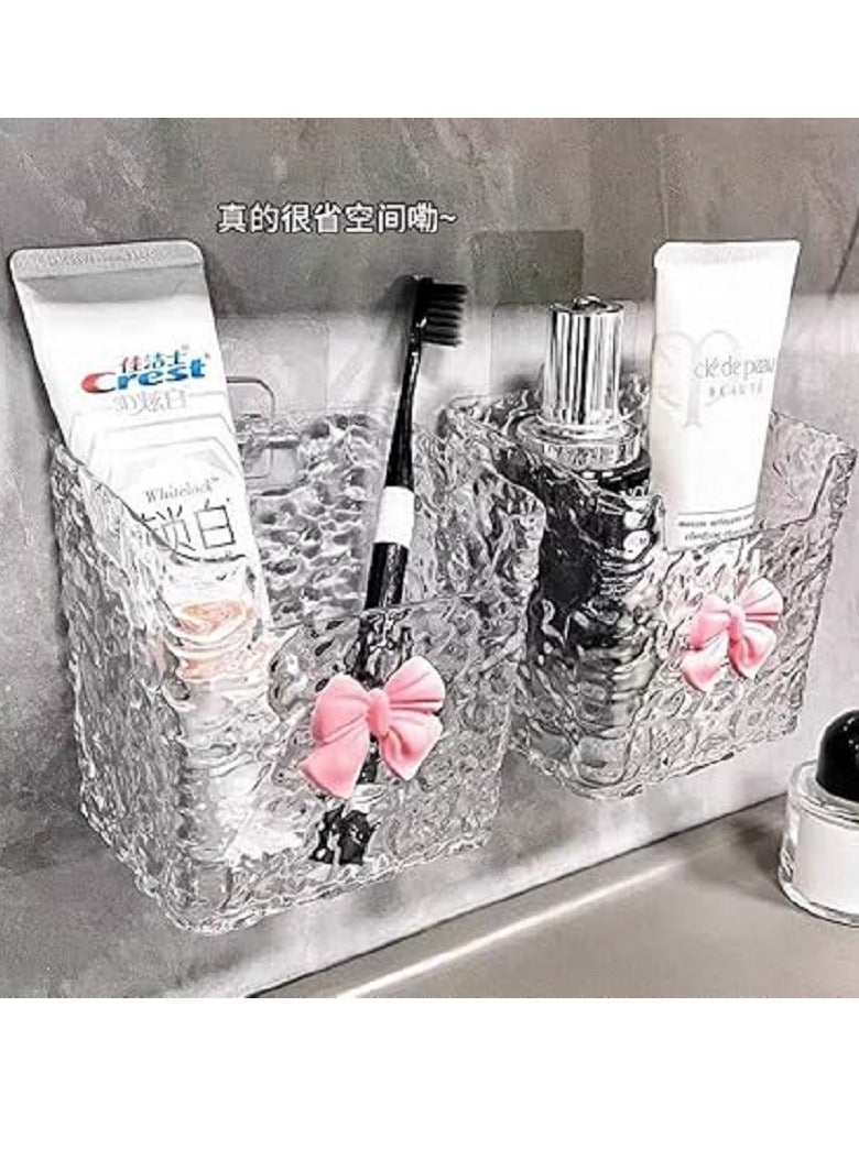 Elegant clear makeup brush holder with bow detail, perfect for organizing your cosmetics with style and femininity. - Image 1