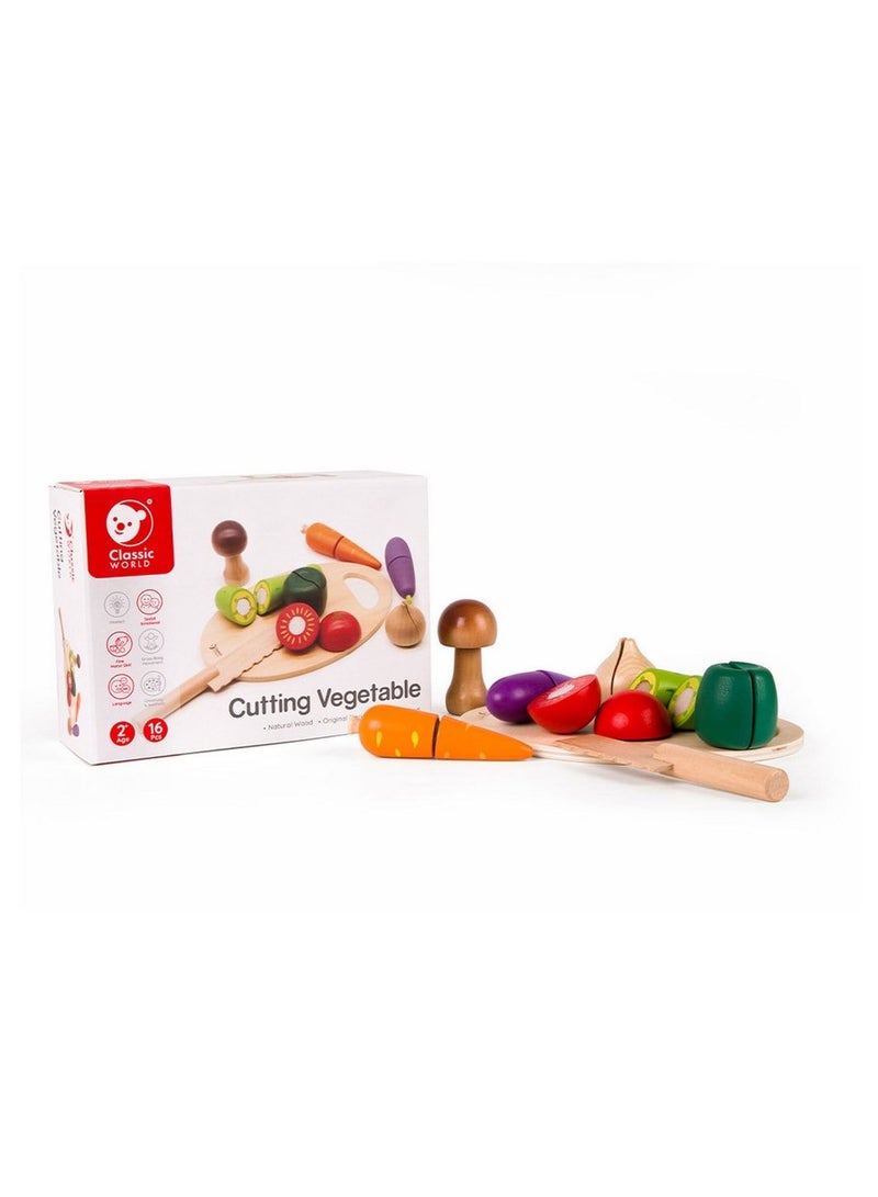 Classic World Cutting Vegetable Set - Wooden Pretend Play Food Toy for Kids, Role-Playing, Cutting and Slicing, Gift for Children, Play Food Set - Image 2