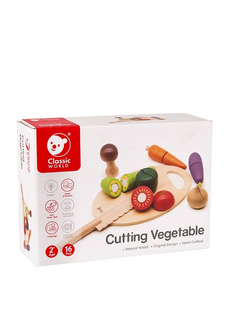 Classic World Cutting Vegetable Set - Wooden Pretend Play Food Toy for Kids, Role-Playing, Cutting and Slicing, Gift for Children, Play Food Set - Image 1