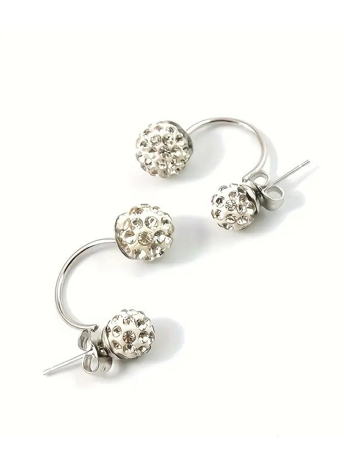 Home Clearance Sale Elegant Double Ball Sparkle Stud Earrings - Fashionable Double Ball Sparkle Earrings, The First Choice For Women's Daily And Holiday Wear  - Image 3