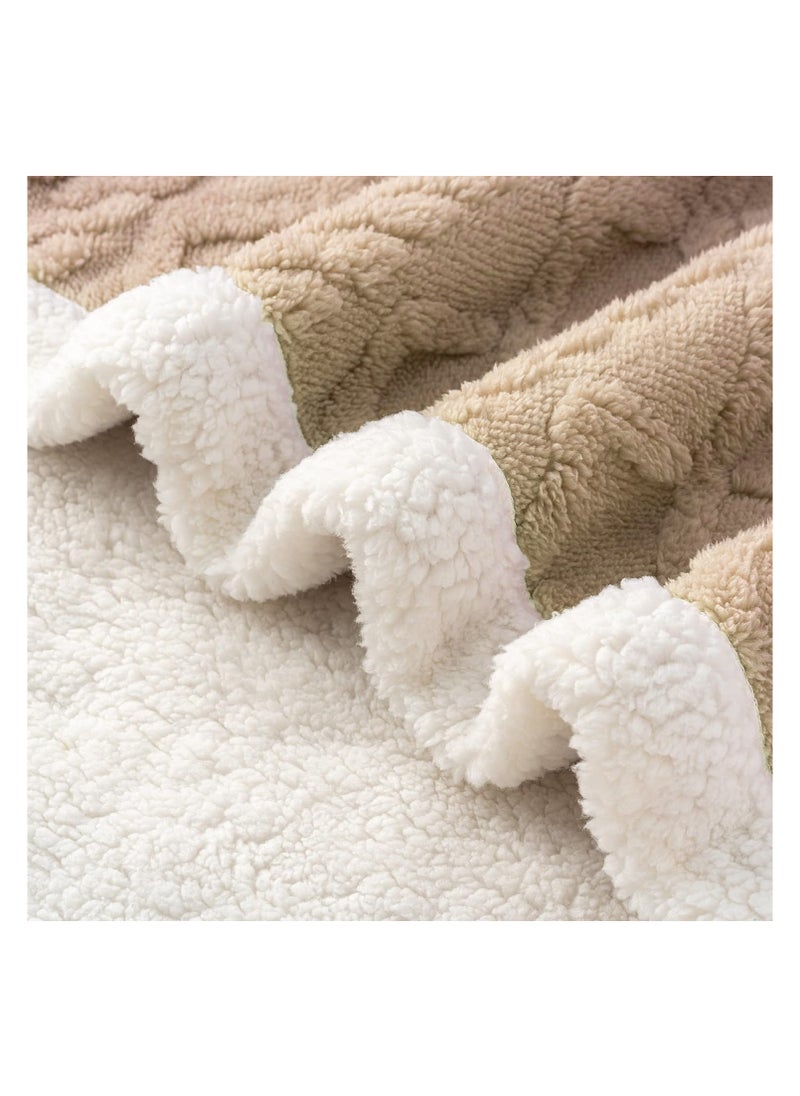 Fabienne Jacquard Sherpa Blanket Super King Size Faux Fur Bed Blanket 220x240cm Flannel Fleece Reversible Blanket Double Size Warm and Plush Throw Blanket Beige  - Image 2