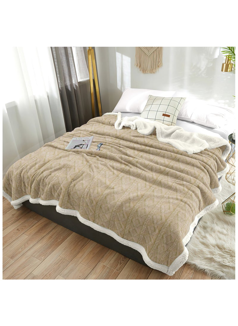 Fabienne Jacquard Sherpa Blanket Super King Size Faux Fur Bed Blanket 220x240cm Flannel Fleece Reversible Blanket Double Size Warm and Plush Throw Blanket Beige  - Image 3