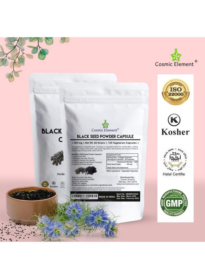 Cosmic Element 100% Pure Black Seed Powder Capsules Organic - Vegan Nigella Sativa 450mg Black Cumin Seeds per Serving for Health - 120 Capsules - Image 3