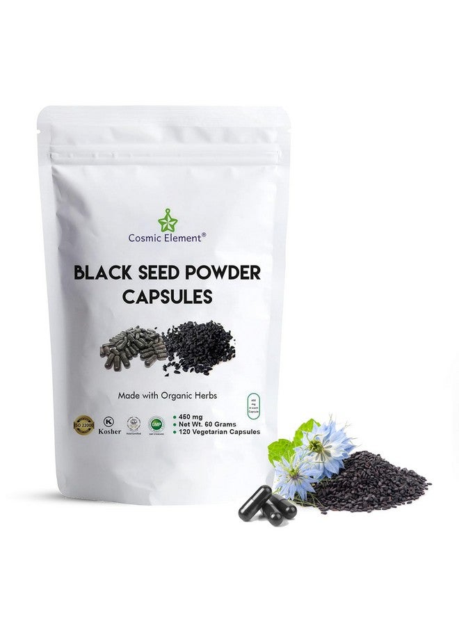 Cosmic Element 100% Pure Black Seed Powder Capsules Organic - Vegan Nigella Sativa 450mg Black Cumin Seeds per Serving for Health - 120 Capsules - Image 1