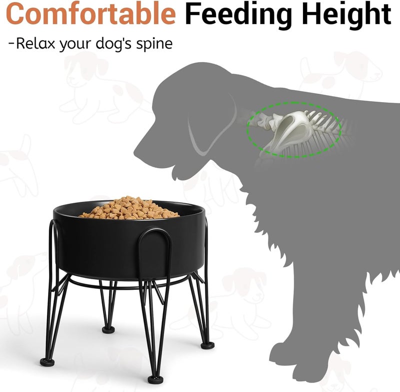 Kitwinney Elevated Dog Bowls, Ceramic Raised Dog Bowl Set with Anti-Slip and Non-Tip Metal Stand, 2 Pack Pet Food and Water Feeding Bowls for Small and Medium Dogs (Black,7.6 Cups) - Image 2