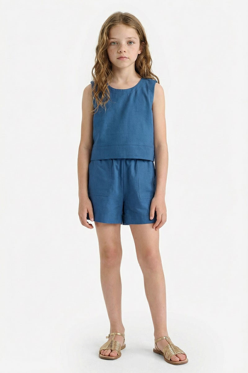 DeFacto Blue Girl Girl Elastic Waist Cotton Shorts Casual - Image 3