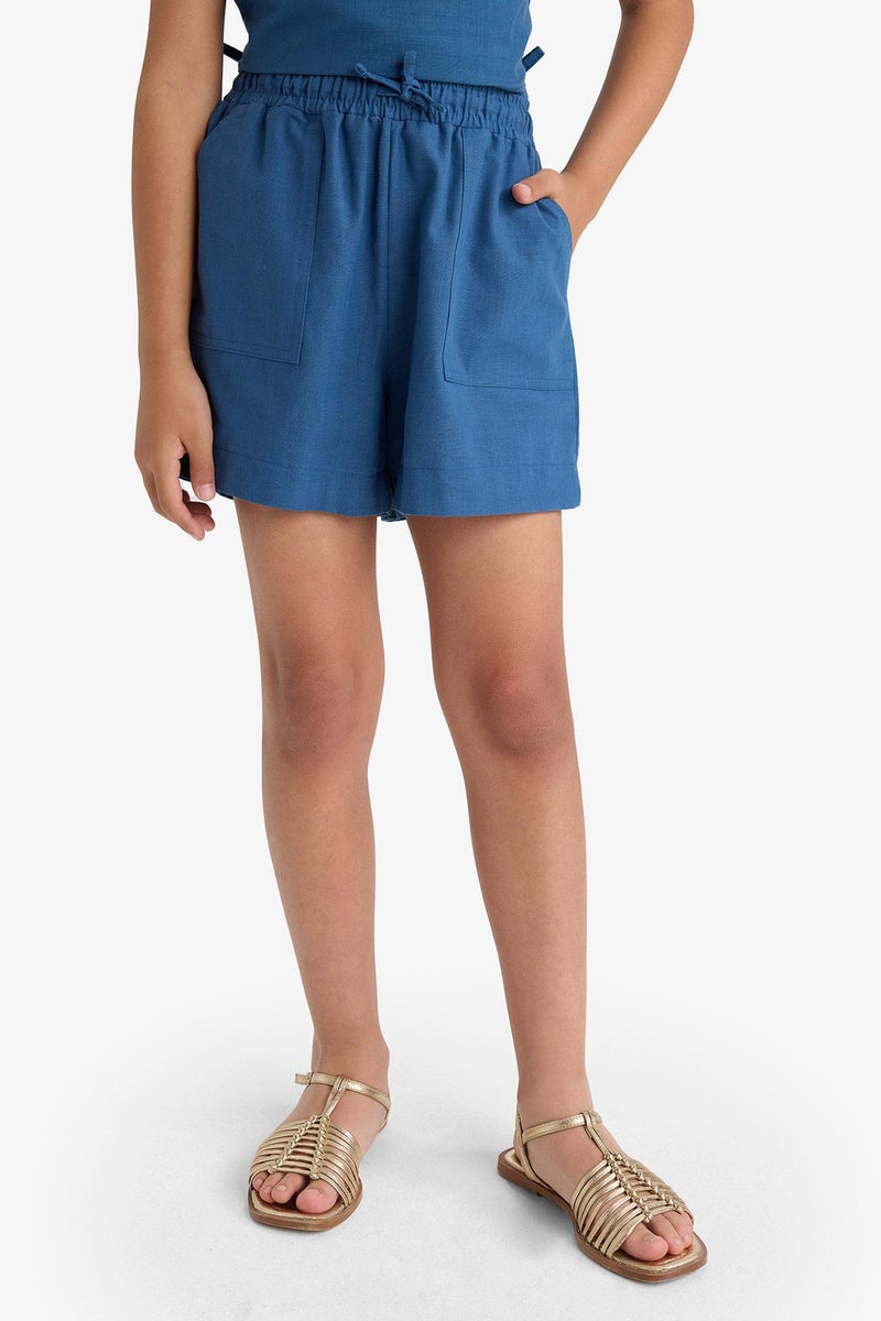 DeFacto Blue Girl Girl Elastic Waist Cotton Shorts Casual - Image 4