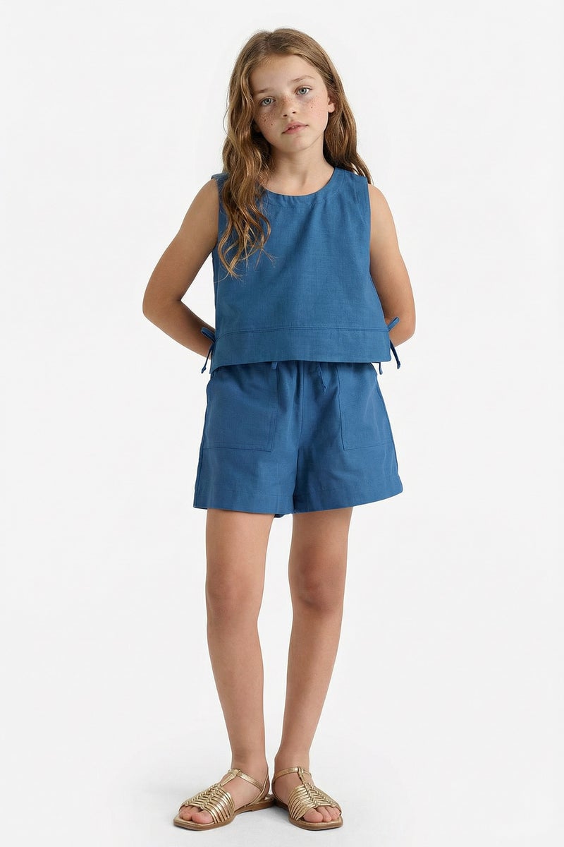DeFacto Blue Girl Girl Elastic Waist Cotton Shorts Casual - Image 2