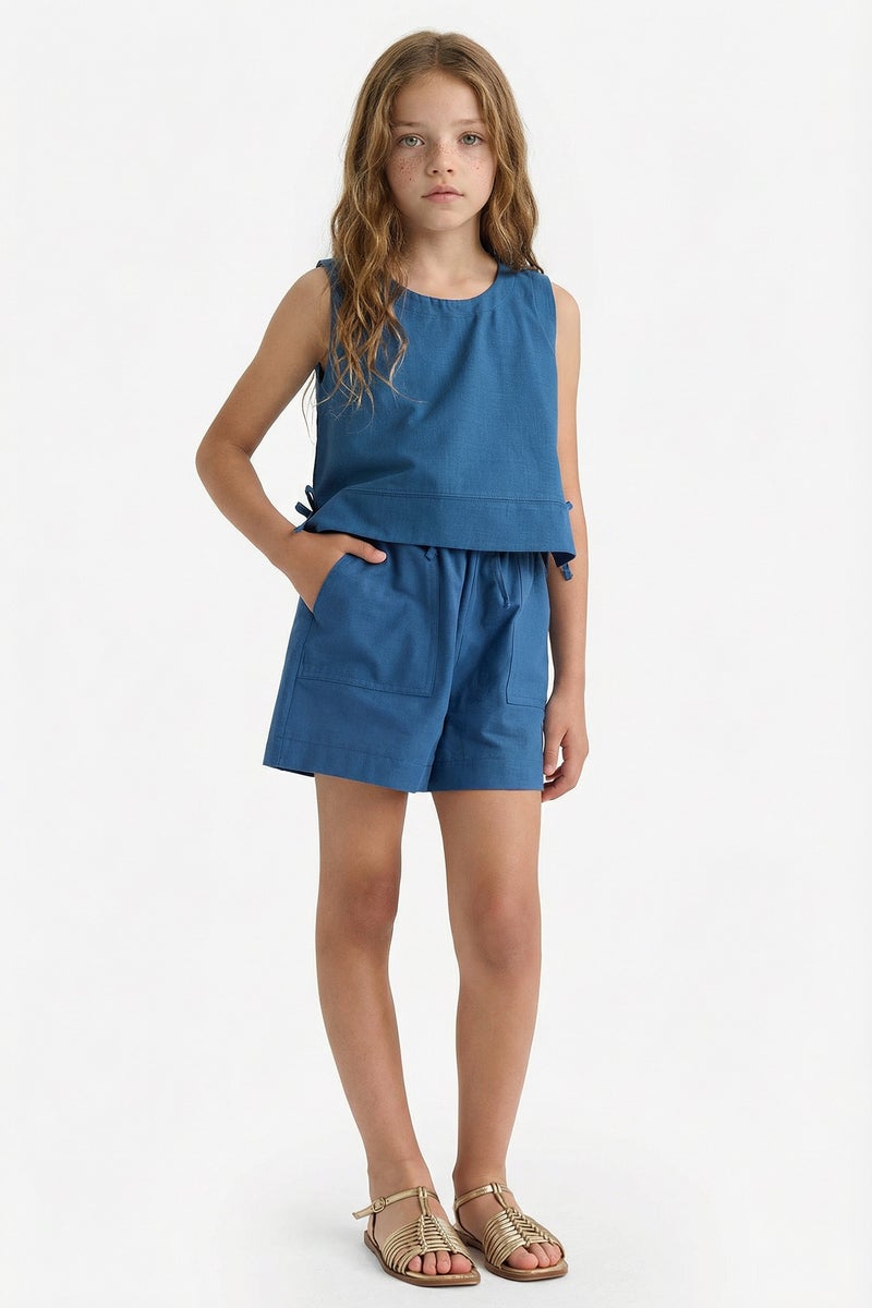 DeFacto Blue Girl Girl Elastic Waist Cotton Shorts Casual - Image 1