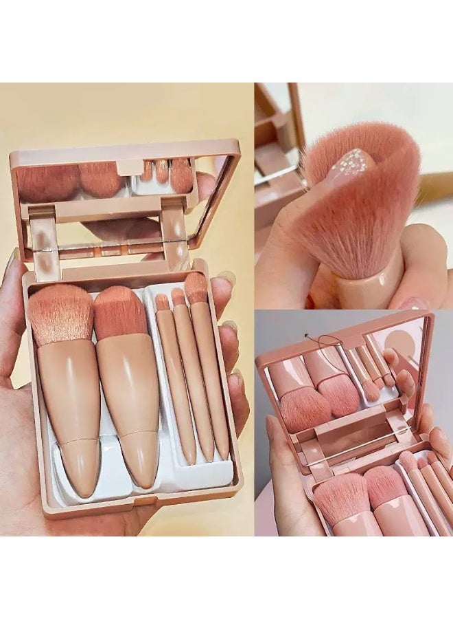 ningnatural مجموعة فرش مكياج للسفر 5 قطع فرش تجميل مصغرة احترافية مع حقيبة ومرآة - Image 3