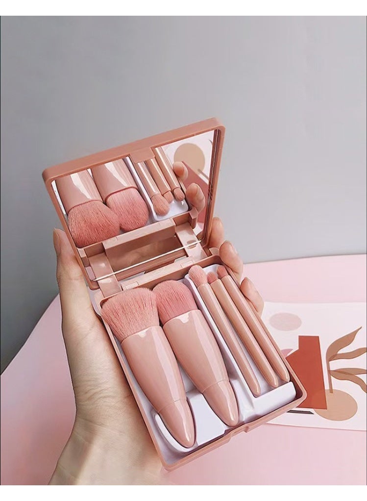 ningnatural مجموعة فرش مكياج للسفر 5 قطع فرش تجميل مصغرة احترافية مع حقيبة ومرآة - Image 4