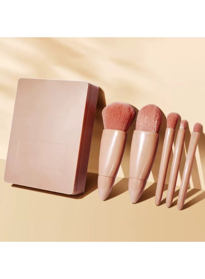 ningnatural مجموعة فرش مكياج للسفر 5 قطع فرش تجميل مصغرة احترافية مع حقيبة ومرآة - Image 5