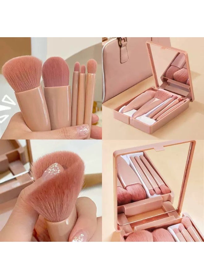 ningnatural مجموعة فرش مكياج للسفر 5 قطع فرش تجميل مصغرة احترافية مع حقيبة ومرآة - Image 2