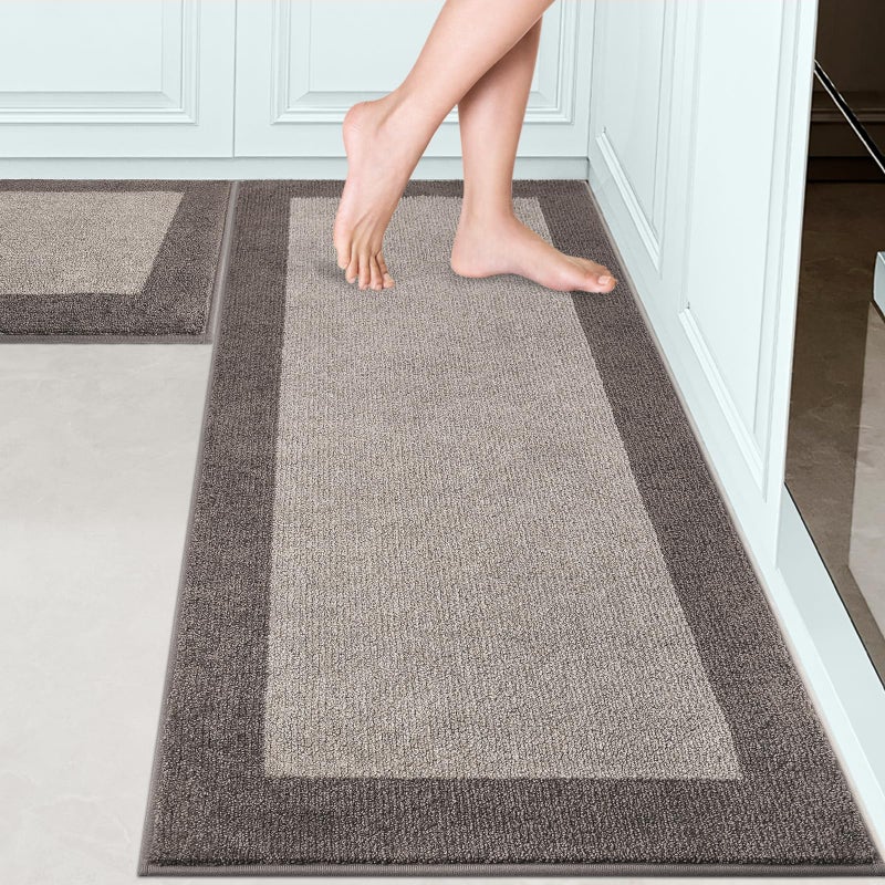 DOMUSTEX Machine Washable (24" x 36"+ 24" x 60"') Kitchen Rugs Set of 2, Non Slip Kitchen Mats for Floor, Absorbent Entrance Runner Rugs for Bedroom, Hallway, Bathroom, Door (Roll Packing) - Image 1