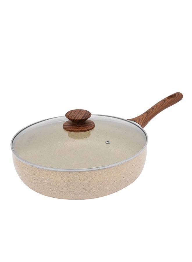 Trust Non-Stick Aluminum Deep Fry Pan With Glass Lid With Soft Touch Wood Handle Beige/Brown - Image 1