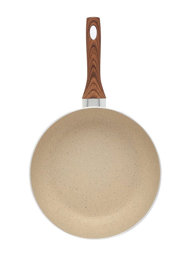 Trust Non-Stick Aluminum Deep Fry Pan With Glass Lid With Soft Touch Wood Handle Beige/Brown - Image 4