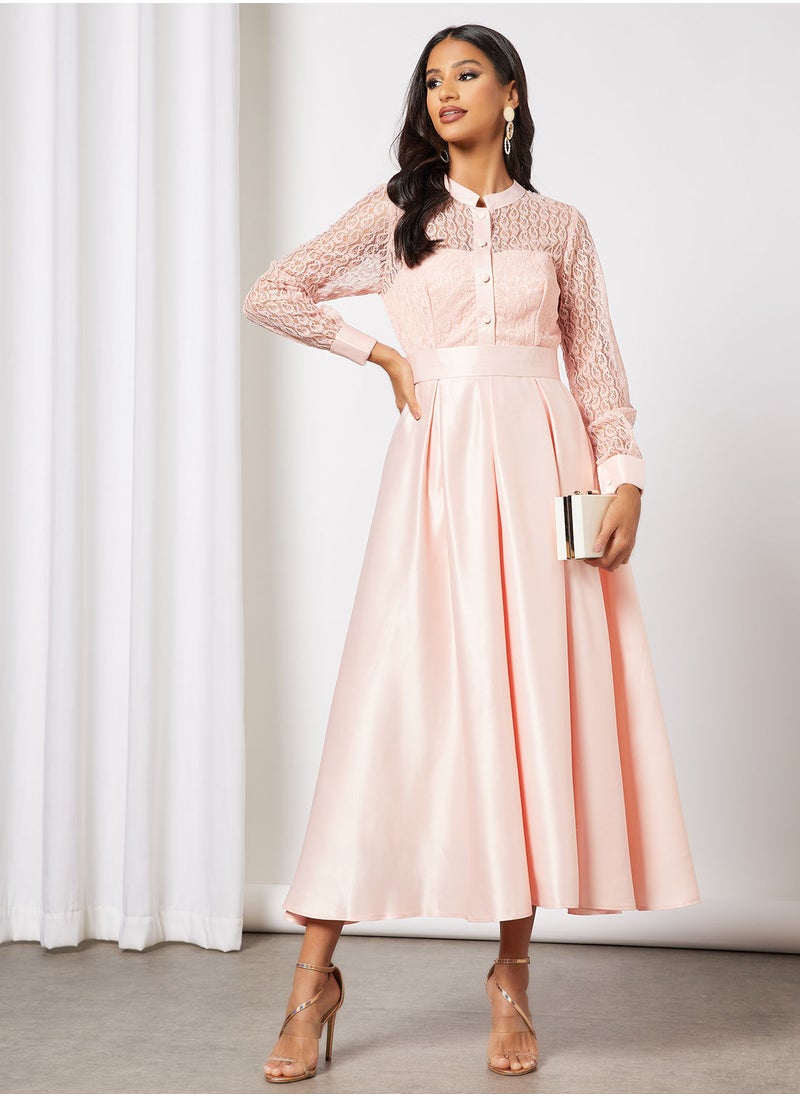 Zoey - Long Sleeved Lace Bodice Dress - Image 1