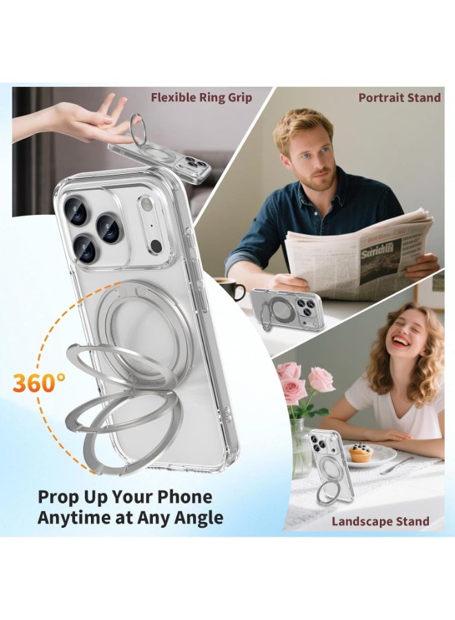 Transparent Magnetic Case for iPhone 17 Pro Max - Slim Shockproof Cover with 360° Ring Stand & MagSafe Support - Image 3