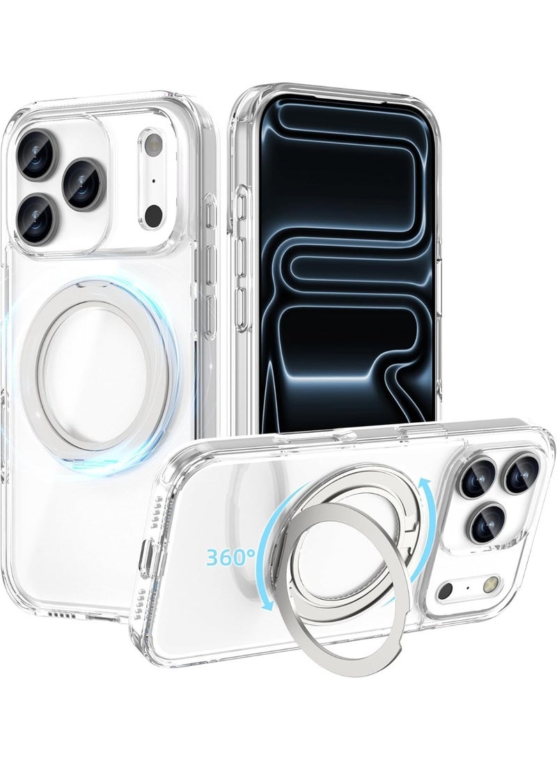 Transparent Magnetic Case for iPhone 17 Pro Max - Slim Shockproof Cover with 360° Ring Stand & MagSafe Support - Image 1
