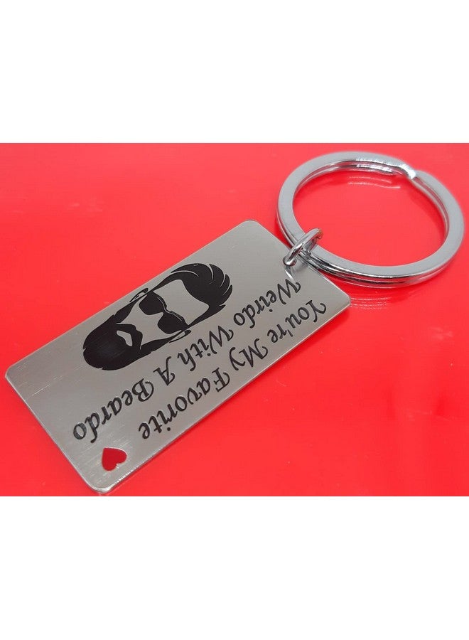 Aura Funny Romantic Valentines Birthday Gift Keyring Keychain For Husband Boyfriend Brother Men Boys With Beard Stainless Steel Silver Keychain - Image 3