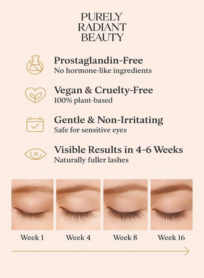 Purely Radiant سيروم نمو الرموش الجمال النقي - معزز للرموش والحواجب خالي من البروستاجلاندين لطول وكثافة أكبر للرموش - نباتي، خالي من التجارب على الحيوانات، قائم على زيت الخروع - سيروم طبيعي لنمو الرموش - Image 4