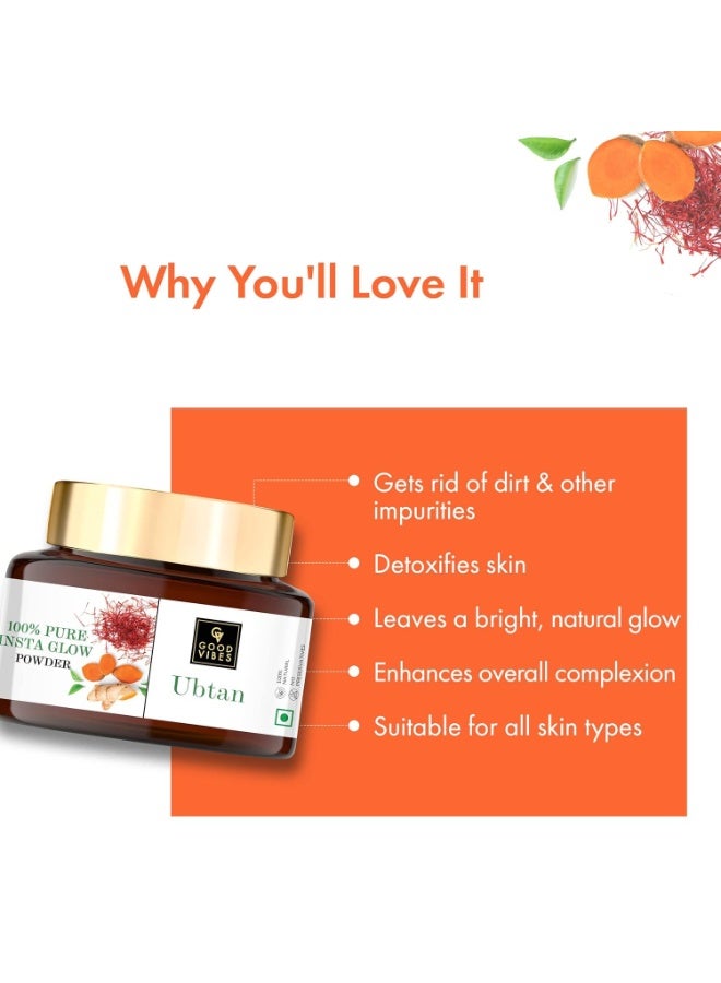 Good Vibes Ubtan 100% Pure Insta Glow Powder, 150 g | Detoxifying Cleansing Brightening Face Pack Powder For All Skin Types | With Turmeric, Saffron, Gram Flour | No Parabens, Sulphates & Mineral Oil - Image 3