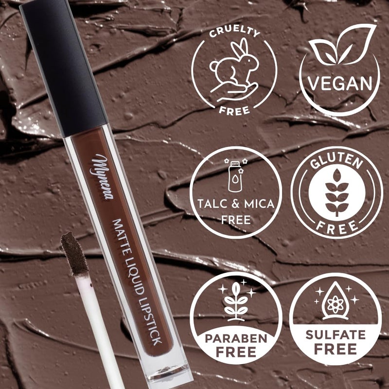 Mynena Brown Long Lasting Lipstick for Women Waterproof & Transfer-Proof | Hydrating with Shea Butter | Bold Pigment Intense Matte Color Lip Stain | Talc-Free & Vegan Product that Performs | Cyndia - Image 2