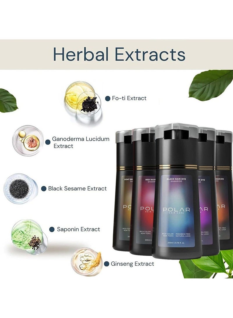 POLAR شامبو صبغة الشعر، شامبو لون الشعر الطبيعي لتغطية الشعر الرمادي، عناية بالشعر مناسبة للنساء والرجال 200 مل (بني داكن) - Image 3