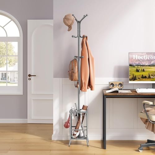 OGFC 23147 RAIN Coat Rack Freestanding With Umbrella Holder, Metal WINDCHEATER Tree With 12 Hooks, Standing Hanger for Entryway, Hat Rack for Home Office, Gray - Image 4